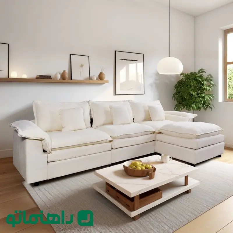 Dinosisco 124_ W Modular Sectional Sofa with Ottoman_ L Shaped Couch with Chaise Chenille Sleeper Furniture Set with 3 Oversized Seats Beige - Walmart_com