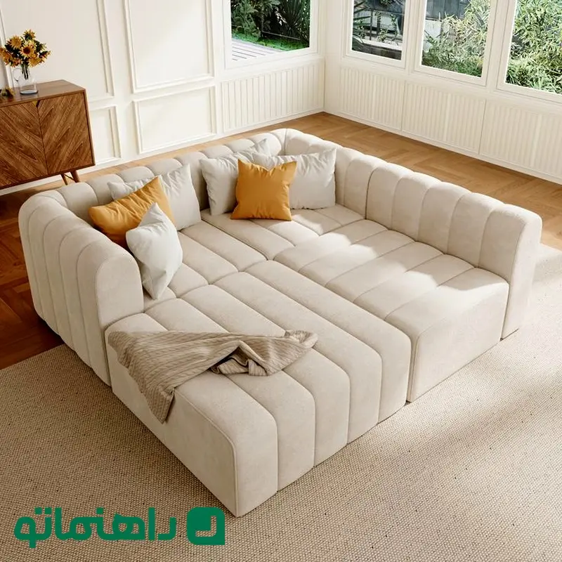3020mm Modern Off White Velvet Modular Pit Sectional Sofa Set Convertible 4-Piece Upholstered