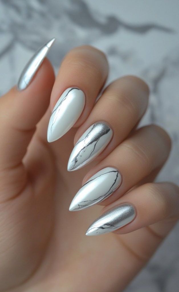 15 Simple and Stunning Silver Nail Ideas