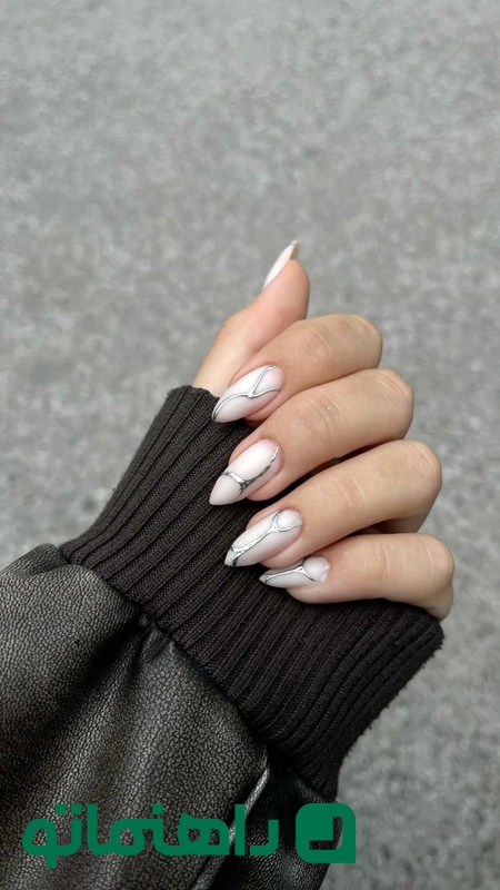 Nails; girl nails; silver lines; silver; long…