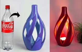 نحوه ساخت یک چراغ رومیزی ساده و زیبا با بطری پلاستیکی و سیمان + ویدئو