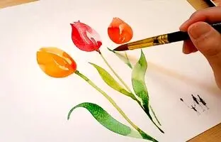 آموزش نقاشی: چطور با آبرنگ گل‌های لاله زیبا بکشیم؟ + ویدئو