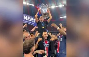  جشن قهرمانی در لیگ قهرمانان اروپا از زاویه دوربین پاری سن ژرمن + ویدئو