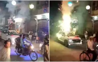  ماشین عروس بر اثر آتش‌بازی در آتش سوخت + ویدئو