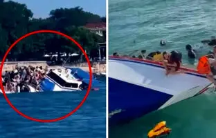 لحظه واژگونی کشتی توریستی در بالی + ویدئو