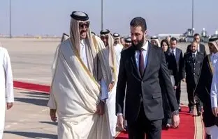 اسکورت سنگین امیر قطر در دیدار با الجولانی + ویدئو