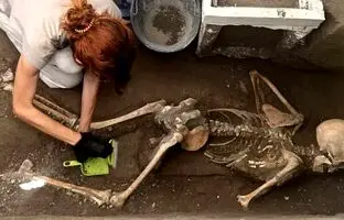 (ویدئو) کشف بقایای اسکلتی و گنجینه ۲ هزار ساله در پمپئی