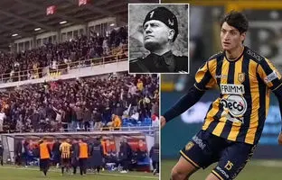 سلام فاشیستی هواداران فوتبال ایتالیا پس از اولین گل نوه بنیتو موسولینی + ویدیو