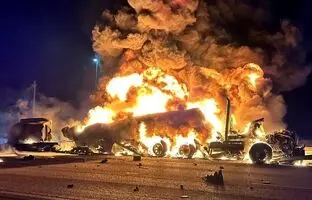 انفجار تانکر سوخت در جاده میمه- تهران + ویدئو
