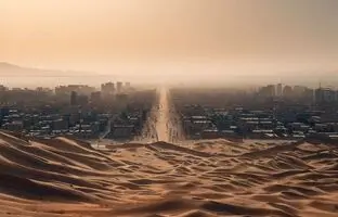 (تصاویر) پیش بینی هوش مصنوعی از شهر زاهدان در 50 سال آینده؛ مدفون در شن های بیابان!