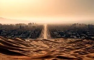 (تصاویر) پیش بینی هوش مصنوعی از شهر زاهدان در 50 سال آینده؛ مدفون در شن های بیابان!