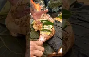 (ویدئو) پخت ران بوقلمون لای برگ درخت و گل به سبک آشپز ترکیه ای