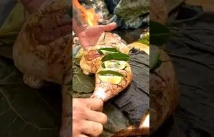 (ویدئو) پخت ران بوقلمون لای برگ درخت و گل به سبک آشپز ترکیه ای