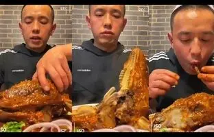 (ویدئو) غذا خوردن با صدا؛ خوردن متفاوت کله پاچه بزرگ گوسفند توسط جوان اندونزیایی