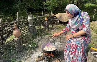 (ویدئو) پخت جالب و دیدنی یک غذا با مرغ و انار توسط بانوی روستایی سوادکوهی