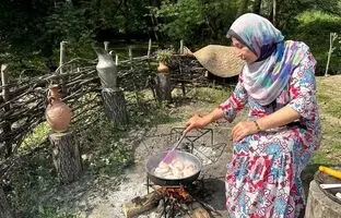 (ویدئو) پخت جالب و دیدنی یک غذا با مرغ و انار توسط بانوی روستایی سوادکوهی