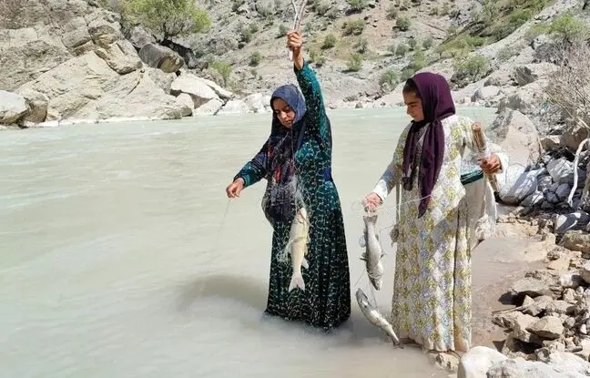 (ویدئو) این زن جوان عشایر ایرانی در رودخانه خروشان ماهی گرفت و آن ها را کباب کرد