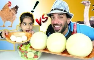 (ویدئو) غذا خوردن با صدا؛ خوردن 3 تخم غول پیکر شترمرغ توسط جوان مشهور عراقی