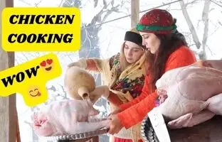 (ویدئو) پخت بوقلمون 9 کیلوگرمی در هوای برفی توسط خانواده روستایی آستارایی