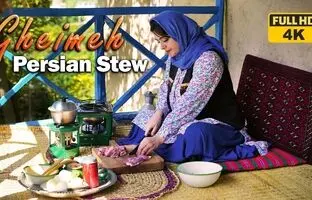(ویدئو) غذاهای روستایی: پخت یک قیمه خوش رنگ و لعاب به سبک بانوی روستایی