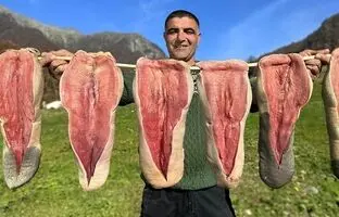 (ویدئو) غذای روستایی؛ مهارت خیره کننده زوج مشهور آذربایجانی در پخت 5 زبان گاو