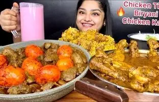(ویدئو) خوردن 3 کیلوگرم چلو مرغ و چلو جگرمرغ به سبک دختر جوان و مشهور هندی
