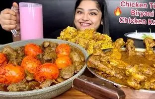 (ویدئو) خوردن 3 کیلوگرم چلو مرغ و چلو جگرمرغ به سبک دختر جوان و مشهور هندی