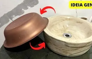 (ویدئو) چگونه با کمک تشت پلاستیکی یک روشویی سیمانی مرمری زیبا بسازیم؟