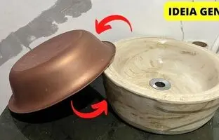 (ویدئو) چگونه با کمک تشت پلاستیکی یک روشویی سیمانی مرمری زیبا بسازیم؟