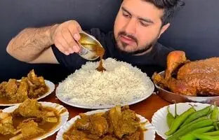 (ویدئو) خوردن 4.25 کیلوگرم چلو جگر و چلومرغ توسط جوان مشهور پاکستانی