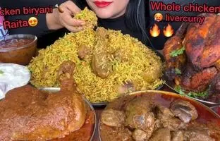 (ویدئو) خوردن دیدنی 4.25 کیلوگرم چلو مرغ و چلو جگرمرغ توسط دختر مشهور هندی