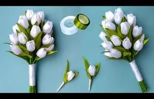 (ویدئو) فقط با روبان این دسته گل زیبای لاله سفید رو درست کن
