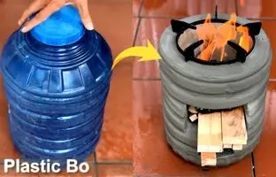 (ویدئو) با کمک یه دبه پلاستیکی آب اجاق هیزمی زیبا درست کن