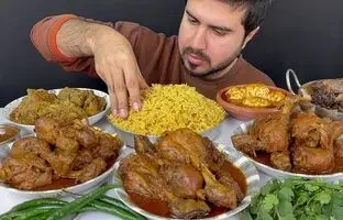 (ویدئو) خوردن تماشایی 3.1 کیلو پلو گوشت و مرغ توسط جوان مشهور پاکستانی