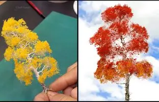(ویدئو) آموزش ساخت درختچه مینیاتوری با سیم رشته ای برق