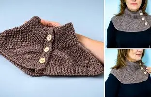 (ویدئو) آموزش بافتنی: این شال گردن دکمه دار شیک رو برای خودت بباف