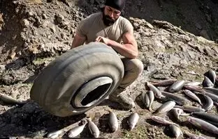 (ویدئو) ساخت یک تله ساده و جالب با لاستیک خودرو برای صید ماهی