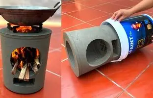 (ویدئو) چطور با سیمان و سطل رنگ پلاستیکی، اجاق بتنی در خانه بسازیم؟