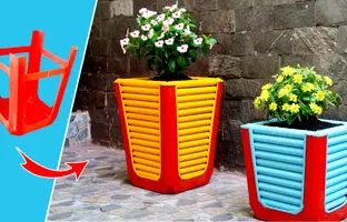 (ویدئو) فرآیند تبدیل آسان صندلی پلاستیکی قدیمی به گلدان های سیمانی جذاب