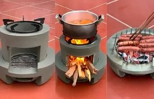 (ویدئو) نحوه ساخت اجاق هیزمی کم هزینه و زیبا با کمک ظرف پلاستیکی و سیمان