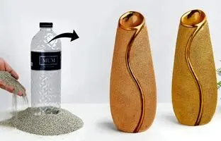 (ویدئو) به این روش ساده و با کمک بطری و کمی سیمان یک گلدان جذاب بسازید
