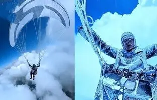 چترباز چینی در هوا یخ زد! + ویدئو