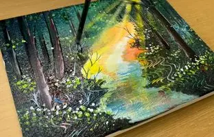 آموزش نقاشی: بعدازظهر تابستان در یک جنگل زیبا + ویدئو