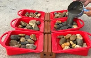 ببینید؛ نحوه ساخت یک گلدان زیبا با سیمان و سنگ ریزه به روش استاد چینی