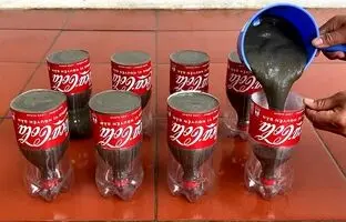 با بطری نوشابه و کمی سیمان یه گلدون متفاوت بساز + ویدئو