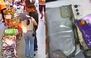  لحظه منفجر شدن موبایل در جیب زن جوان + ویدئو