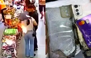  لحظه منفجر شدن موبایل در جیب زن جوان + ویدئو