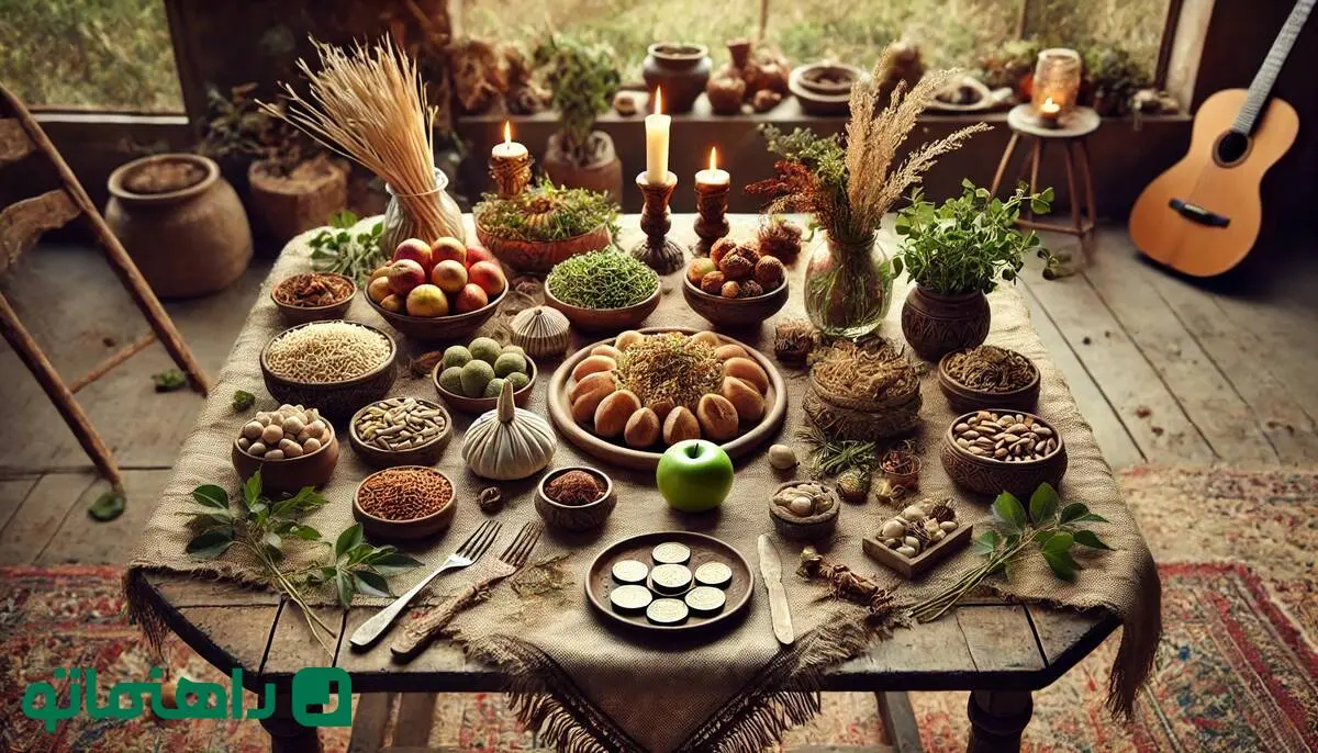 راهنمای سفره هفت سین ۱۴۰۴؛  چیدمان سفره هفت سین به سبک روستیک