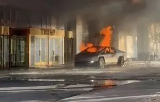 وضعیت سایبرتراک منفجر شده تسلا جلوی هتل ترامپ + ویدئو