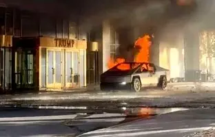 وضعیت سایبرتراک منفجر شده تسلا جلوی هتل ترامپ + ویدئو